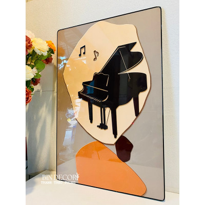 (ẢNH THẬT) Tranh treo tường tráng gương đàn piano trang trí decor phòng âm nhạc