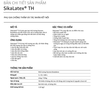 Phụ gia chống thấm vữa và tác nhân kết nối - Sikalatex TH (thùng 25lít)
