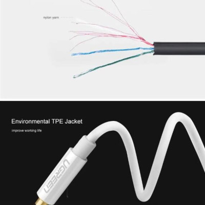 Ugreen UG10789AV141TK 20CM màu Trắng Dây chuyển âm thanh 3.5mm dương sang Jack Mic + Loa âm - HÀNG CHÍNH HÃNG
