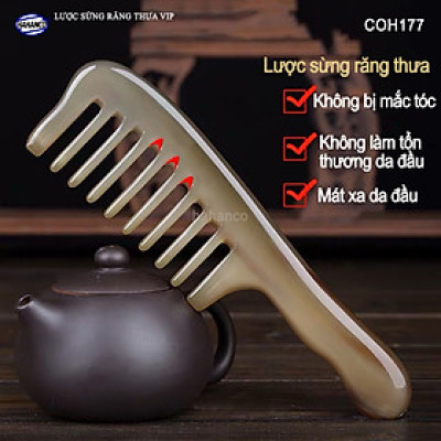 Lược sừng răng thưa xuất Nhật hàng VIP (Size: XL - 19cm) COH177 - Cho tất cả các loại tóc /xoăn /xù /rối - Chăm sóc tóc