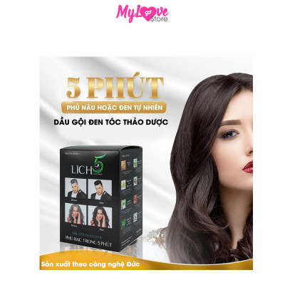 Dầu Gội Phủ Bạc Tóc Lich5 Thảo Dược Đen Tóc Chỉ Trong 5 Phút,  An Toàn, Không Hóa Chất, Giữ Màu 3 - 4 Tuần, Hộp 10 gói mylovestore