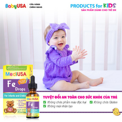 MediUSA Fe Drops - Thực Phẩm Chức Năng cung cấp Sắt, tái tạo hồng cầu cho trẻ, tăng sức đề kháng - Hàng chính hãng