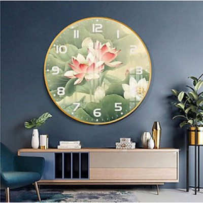 (ẢNH THẬT) Tranh treo tường đồng hồ tráng gương hoa sen hồng có đinh treo