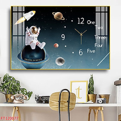 Đồng Hồ Treo Tường Du Hành Vũ Trụ Cho Phòng Bé Trai - Tranh Tráng Gương Gắn Kim Đồng Hồ Giá Rẻ