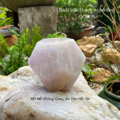 Đá 12 mặt thạch anh hồng NHASAN QC1408 công cụ hỗ trợ thiền định - nặng 640gr, đường kính 8.6cm