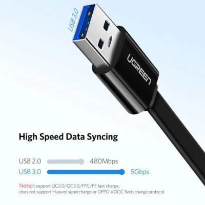 Ugreen UG10697US172TK 1M màu Đen Cáp USB TypeC sang USB 3.0 cáp dẹt - HÀNG CHÍNH HÃNG