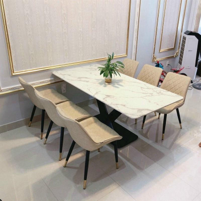 Bộ bàn ăn chân X 1m6 + 6 ghế Loft Trám mặt đá ceramic  Thương hiệu Nội Thất Bình Long 