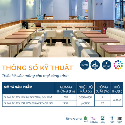 Bộ đèn âm trần Philips LED Max DL262 Max siêu mỏng- công suất (9W, 12W)