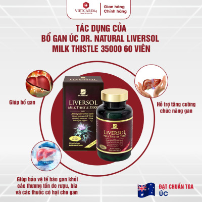 Viên uống bổ gan nhập khẩu chính hãng Úc LIVERSOL MILK THISTLE (60 viên) giúp bổ gan, hỗ trợ tăng cường chức năng gan, thải độc gan, bảo vệ tế bào gan khỏi các thương tổn do rượu, bia và các thuốc có hại cho gan