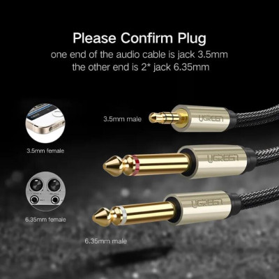 Ugreen UG40790AV126TK 1M Màu Đen Cáp âm thanh 2 đầu 6.5mm dương sang 3.5mm dương cao cấp - HÀNG CHÍNH HÃNG