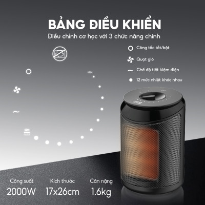 Máy sưởi mini Lebenlang LBL0278, quạt sưởi gốm 2000W, tiết kiệm điện không đốt oxy,an toàn, bảo hành 2 năm - hàng chính hãng