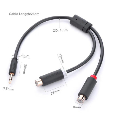Ugreen UG10547AV109TK 25CM màu Đen Cáp âm thanh 2 đầu Bông sen âm sang 3.5mm dương - HÀNG CHÍNH HÃNG
