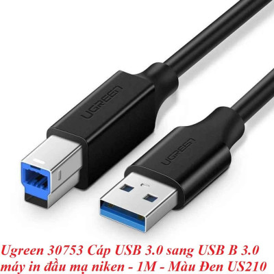 Ugreen UG30753US210TK 1M màu Đen Cáp USB 3.0 sang USB B 3. 0 máy in đầu mạ niken - HÀNG CHÍNH HÃNG