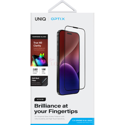 Dán màn hình cường lực Full viền chống bụi tĩnh điện Uniq Optix Clear Glass dành cho iP 15 Pro Max UNIQ-IP6.7P(2023) - Hàng chính hãng 