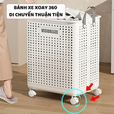 Giỏ đựng quần áo bẩn gấp gọn dung tích lớn, có bánh xe đẩy thông minh, giỏ đựng đồ nhà tắm - Hàng chính hàng