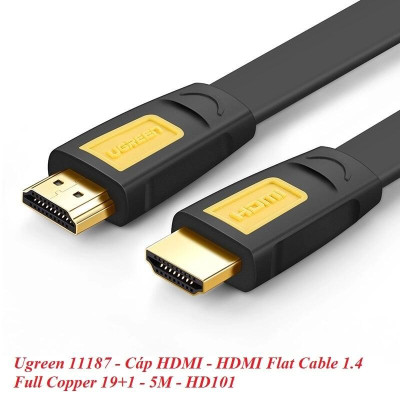 Ugreen UG11187HD101TK 5M màu Vàng Cáp tín hiệu HDMI chuẩn 1.4 hỗ trợ phân giải 4K * 2K 30hz cáp dẹt - HÀNG CHÍNH HÃNG