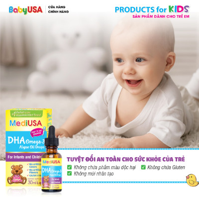 MediUSA DHA Omega 3 Algae Oil Drops - Thực Phẩm Chức Năng Bổ sung DHA cho cơ thể, hỗ trợ mắt - não bộ - tim mạch cho trẻ - Hàng chính hãng