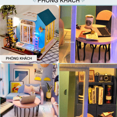 Mô hình nhà búp bê lắp ghép bằng gỗ Mẫu Biệt Thự 3 Tầng Sáng Tạo tặng kèm Cót Nhạc ,dụng cụ lắp ghép, keo silicon