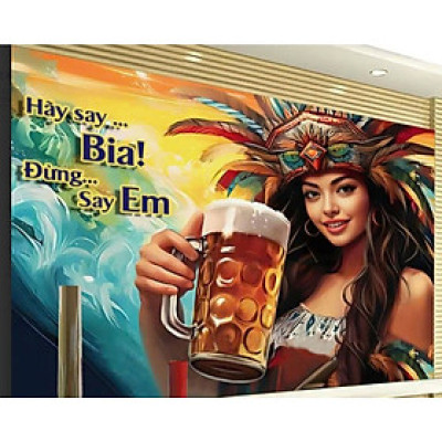 (HCM) Tranh dán tường 3d trang trí quán nhậu, nhà hàng tích hợp sẵn keo(có in theo yêu cầu)