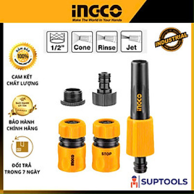 Bộ khớp 5 chi tiết nối nhanh ống nước tưới cây, cấp nước cho máy rửa xe INGCO HHCS05122 kết nối với ống nhựa dẻo PVC phi 16mm, 18mm