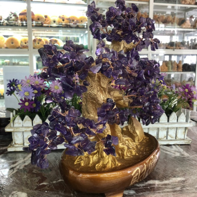 Cây Tài Lộc bonsai phong thủy đá thạch anh tím - Cao 40 cm