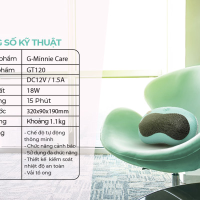|GIÁ SỐC| Gối Massage nhiệt hồng ngoại  G-Minnie Care| Công nghệ massage Shiatsu 3D | 1 Năm Bảo Hành