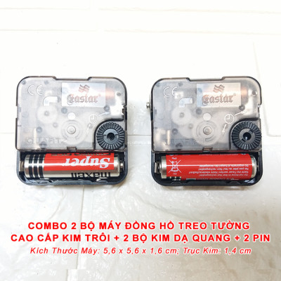 COMBO 2 BỘ MÁY ĐỒNG HỒ TREO TƯỜNG EASTAR KIM TRÔI CAO CẤP + 2 BỘ KIM MÀU VÀNG ĐỒNG CÓ DẠ QUANG – KÈM 2 PIN MAXELL