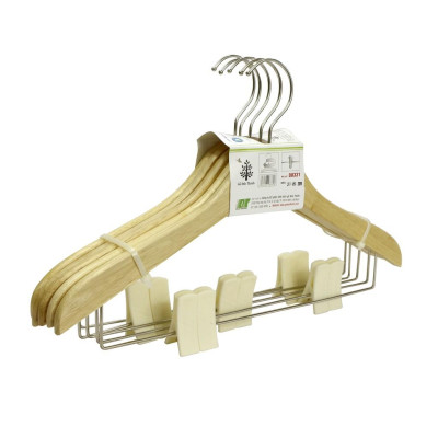 Máng áo có thanh Inox, 2 kẹp nhựa (bộ 5 cái) | Gỗ Đức Thành - 08331