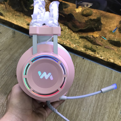 Tai Nghe Gaming Wangming 9800s Pink (Màu Hồng) Âm Thanh 7.1 USB LED - Hàng Nhập Khẩu