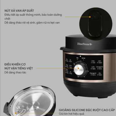Nồi Áp Suất BlueStone PCB-5648 - 4,5 lít - 900W - Bảng điều khiển cơ - Bảo hành 2 năm - Hàng chính hãng