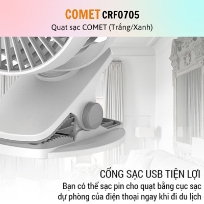 Quạt sạc mini | Quạt tích điện | Quạt kẹp nôi, xe đẩy thương hiệu Comet CRF0705 - Hàng chính hãng - BH 12 tháng - 15 ngày đổi mới
