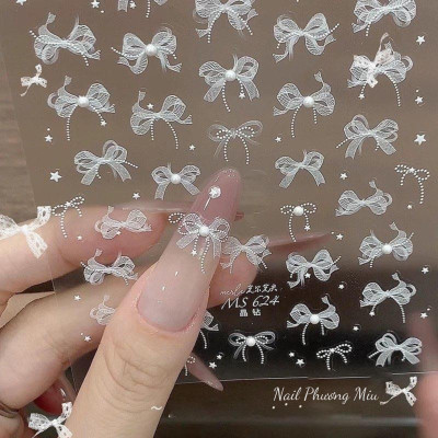Sticker Hình Nơ Nổi 5D Dán Móng, Sticker Hình Nơ Trắng Cao Cấp Làm Nail Miếng Dán Móng Tay Nơ Hàn Quốc Nữ Women