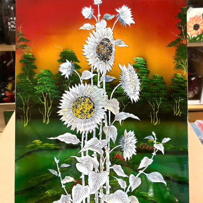 Tranh sơn mài - HOA, TRÚC - Khảm cừ cao cấp size 40x60 thích hợp trang trí, làm quà tặng,...