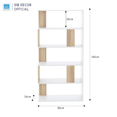 Kệ Gỗ Để Sách Phá Cách Hiện Đại Màu Trắng Phối Vân Gỗ Sồi SIB Decor KSG52