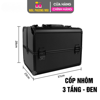 Cốp Nhôm 3 Tầng Đựng Đồ Nail 37x28x22cm, Thiết Kế Bậc Thang, Tầng Nhựa Bên Trong, Bền Bỉ, Đựng Được Máy Hơ T8 Tiện Lợi