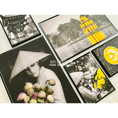 (ẢNH THẬT) TRANH TREO TƯỜNG 6 TẤM HÀ NỘI XƯA TRANH TRANG TRÍ QUÁN