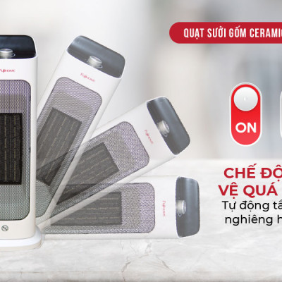 Máy sưởi gốm không khô da nhập khẩu FUJIHOME FH1000, không phát sáng, không đốt oxi, tự ngắt - Hàng chính hãng
