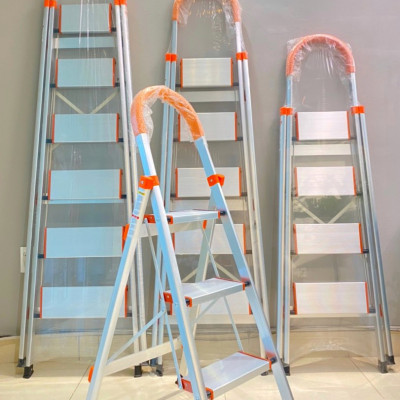 Thang nhôm 3 - 4 - 5 - 6 bậc xếp gọn - chữ A -  bản to - tay vịn -  cao cấp chính hãng -  thang gia đình đa năng gấp gọn