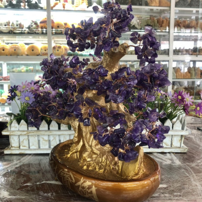 Cây Tài Lộc bonsai phong thủy đá thạch anh tím - Cao 40 cm