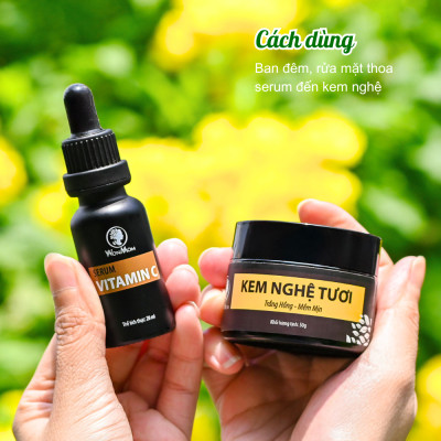 Bộ dưỡng trắng hồng, mịn màng da mặt Wonmom ( 1 serum vitamin C + 1 kem nghệ tươi )