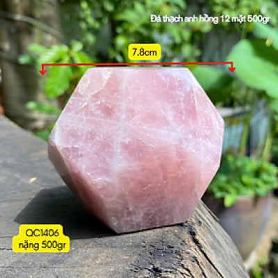 Viên đá thạch anh hồng 12 mặt NHASAN QC1406 vật phẩm phong thủy mang đến tình yêu và sự chữa lãnh 500gr, đường kính 7.8cm