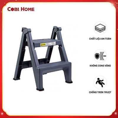 Thang đứng 2 bậc 48x16x65cm TRUST - Nhựa PP bền chắc, gấp gọn tiện lợi, dễ sử dụng - Đen xám
