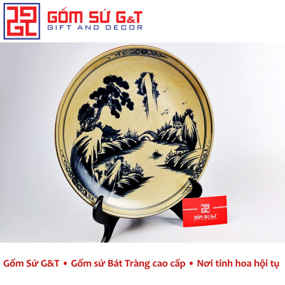 Đĩa cảnh men rạn cổ sơn thủy Gốm sứ G&T