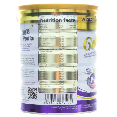 Sữa bột Wincofood Goldcare Pedia : dành cho trẻ biếng ăn, chậm lớn, sản phẩm phù hợp với trẻ từ 1 tuổi trở lên, bổ sung FOS giúp trẻ ăn ngon miệng, DHA , Taurine, Omega giúp phát triển trí não