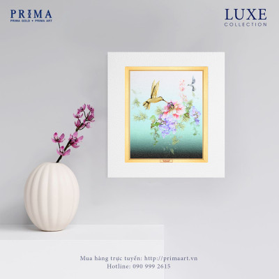 Tranh Vàng 24K PRIMA ART - Hình Chim và Hoa dát vàng 24K trên nền vải canvas - Bộ sưu tập Luxe - CGS-0698-01