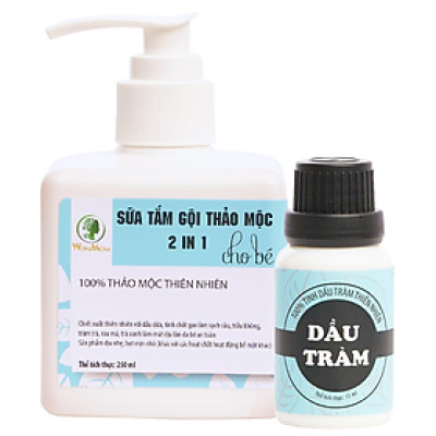 Bộ tắm gội thảo mộc và giữ ấm cho bé yêu Wonmom ( 1 Dầu tràm + 1 Sữa tắm gội thảo mộc cho bé )