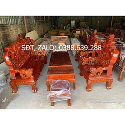 bộ bàn ghế phòng khách rồng khuỳnh gỗ xà cừ tay 12