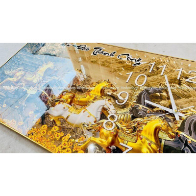 (CÓ ẢNH THẬT) Tranh đồng hồ tráng gương treo tường mã đáo thành công tranh phong thủy