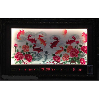 TRANH THÊU CỬU NGƯ QUẦN TỤ -LỊCH VẠN NÊN ĐÈN LED