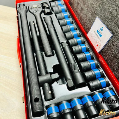 Bộ tuýp khẩu 24 món chất liệu thép CRV nhuộm đen chống gỉ cao cấp 1/2 (10-32mm) Kirito phân phối